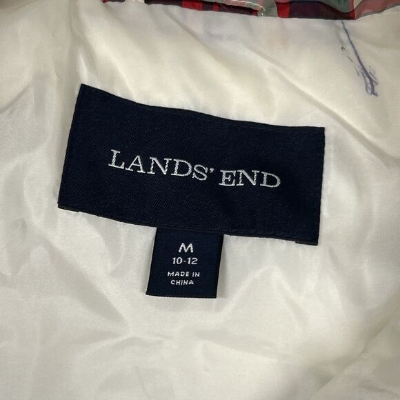 Lands End Vest Womens Medium Plaid Down Filled Puffer Red Full Zip Blue Holiday - Picture 4 of 9